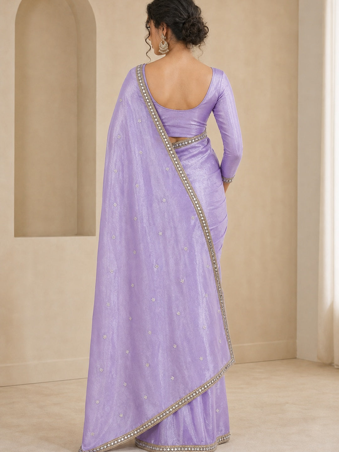 Peachmode Lavender Satin Saree - Image 5