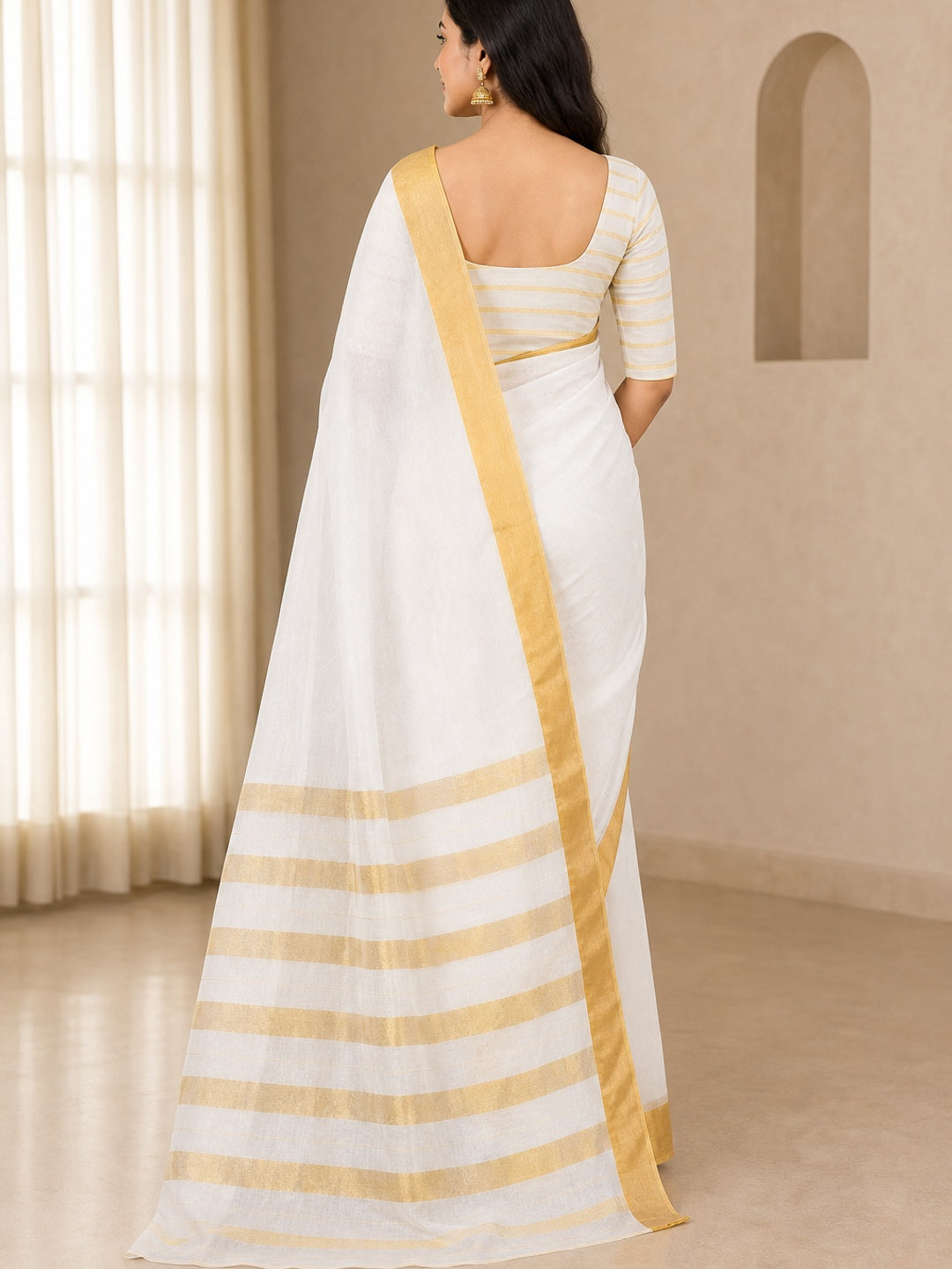 Peachmode White Chanderi Silk Saree - Image 5