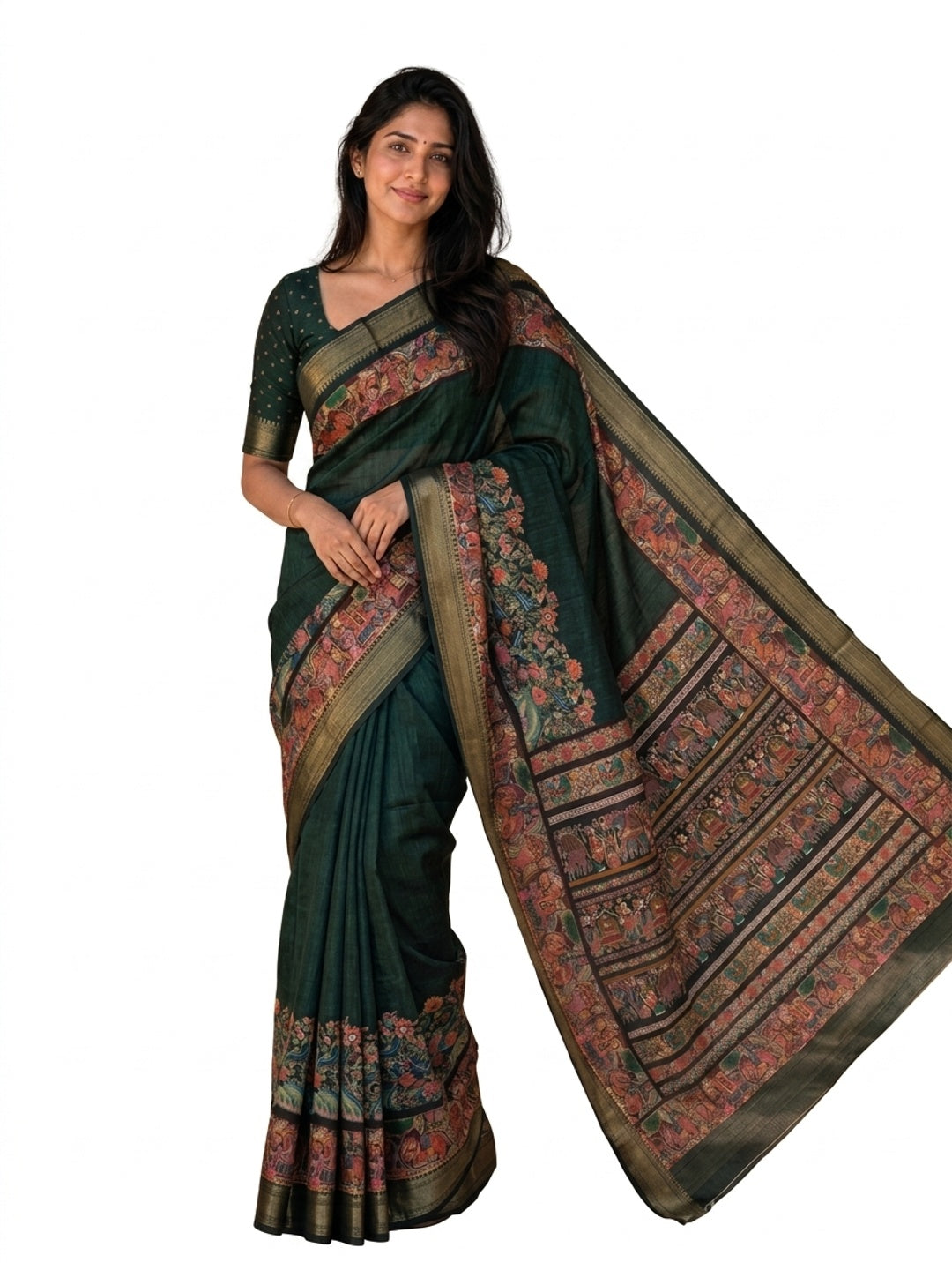 Peachmode Green Dola Silk Position Digital Print Saree - Image 8