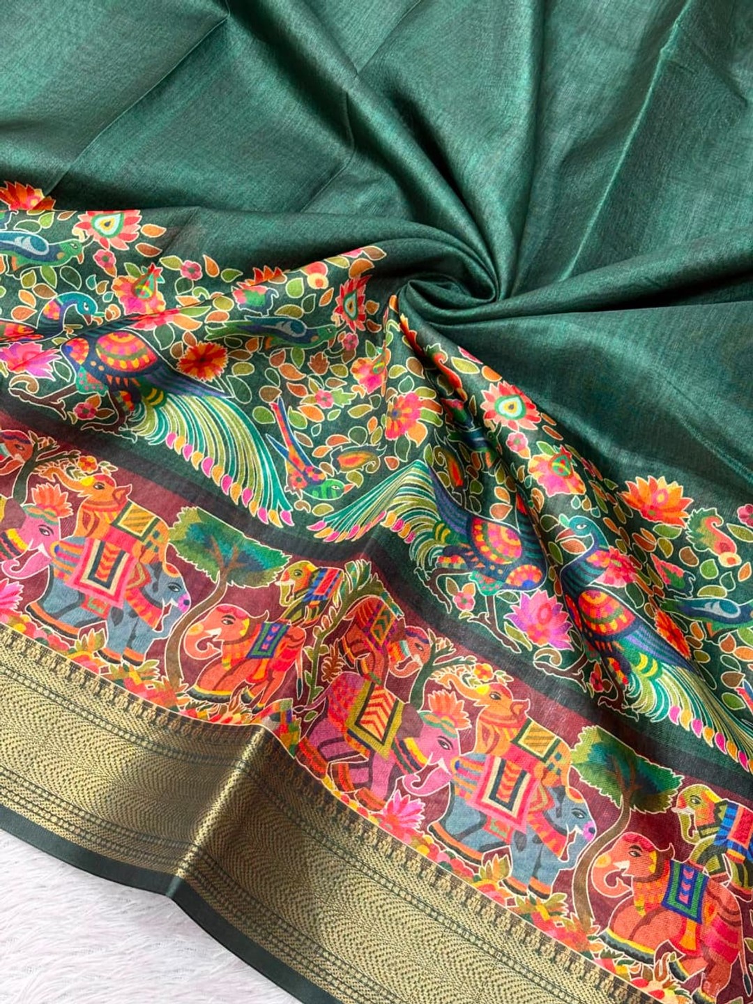 Peachmode Green Dola Silk Position Digital Print Saree - Image 6