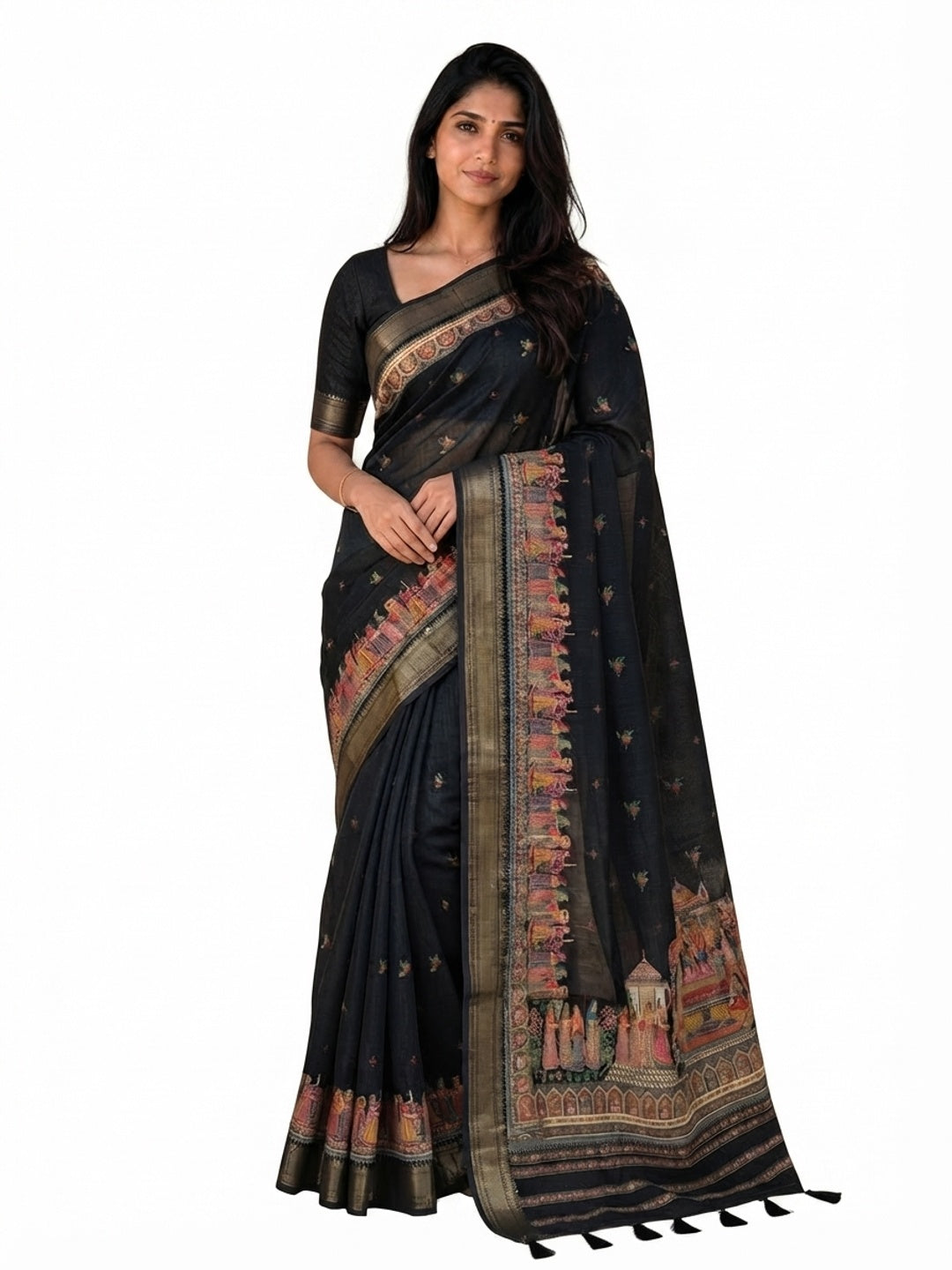 Peachmode Black Dola Silk Position Digital Print Saree - Image 8