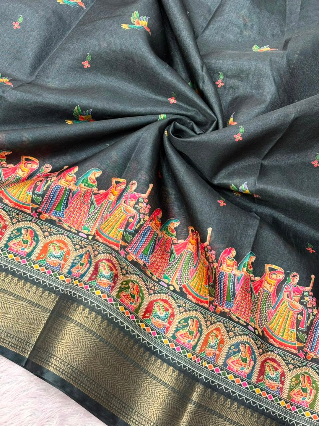 Peachmode Black Dola Silk Position Digital Print Saree - Image 7