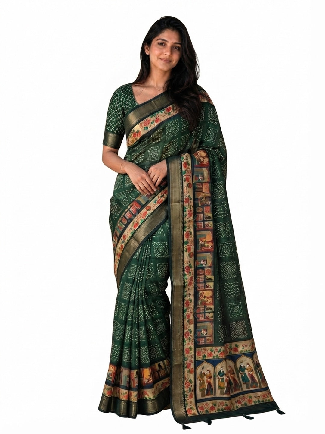 Peachmode Green Dola Silk Position Digital Print Saree - Image 8