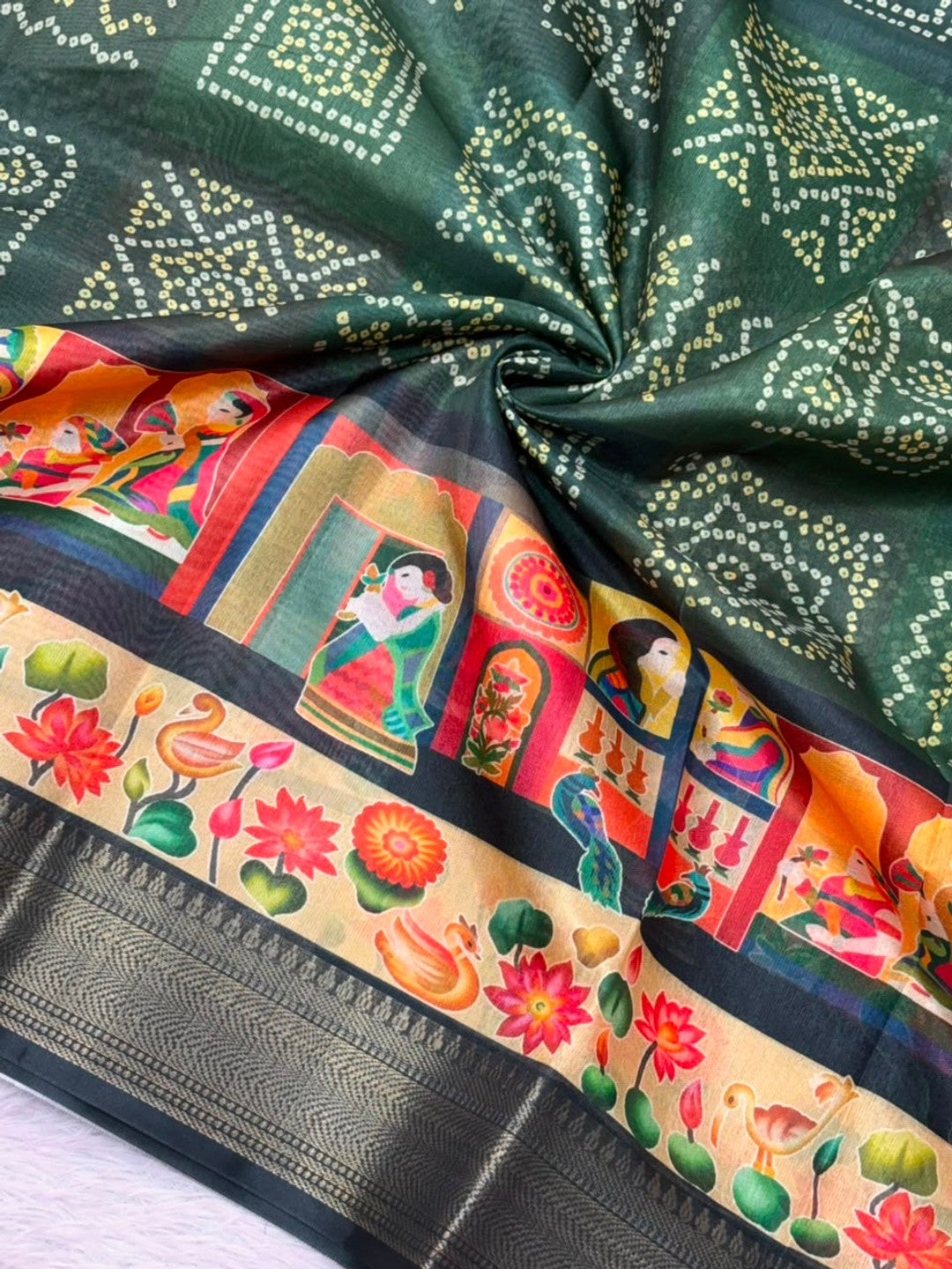 Peachmode Green Dola Silk Position Digital Print Saree - Image 5