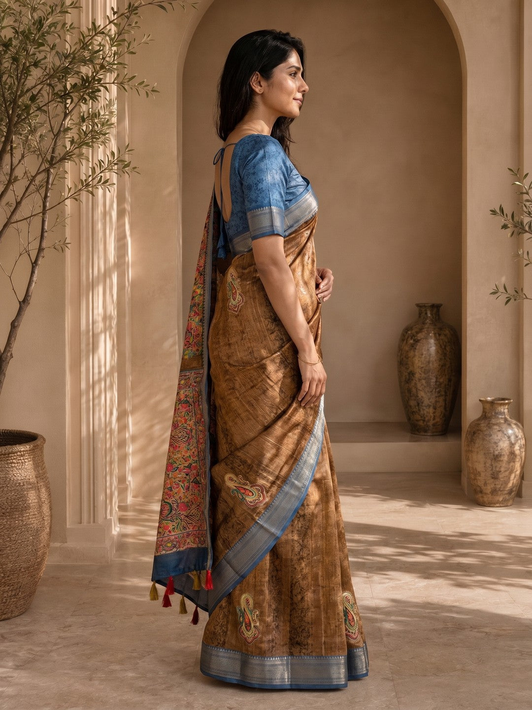 Peachmode Brown Dola Silk Position Digital Print Saree - Image 2