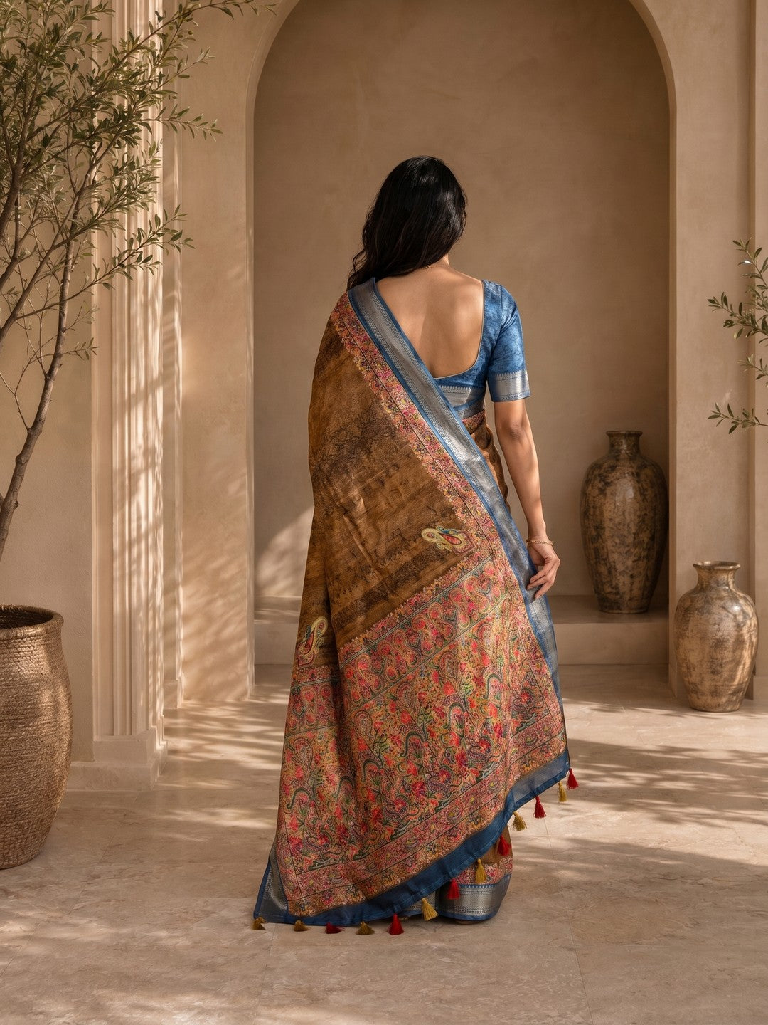 Peachmode Brown Dola Silk Position Digital Print Saree - Image 3