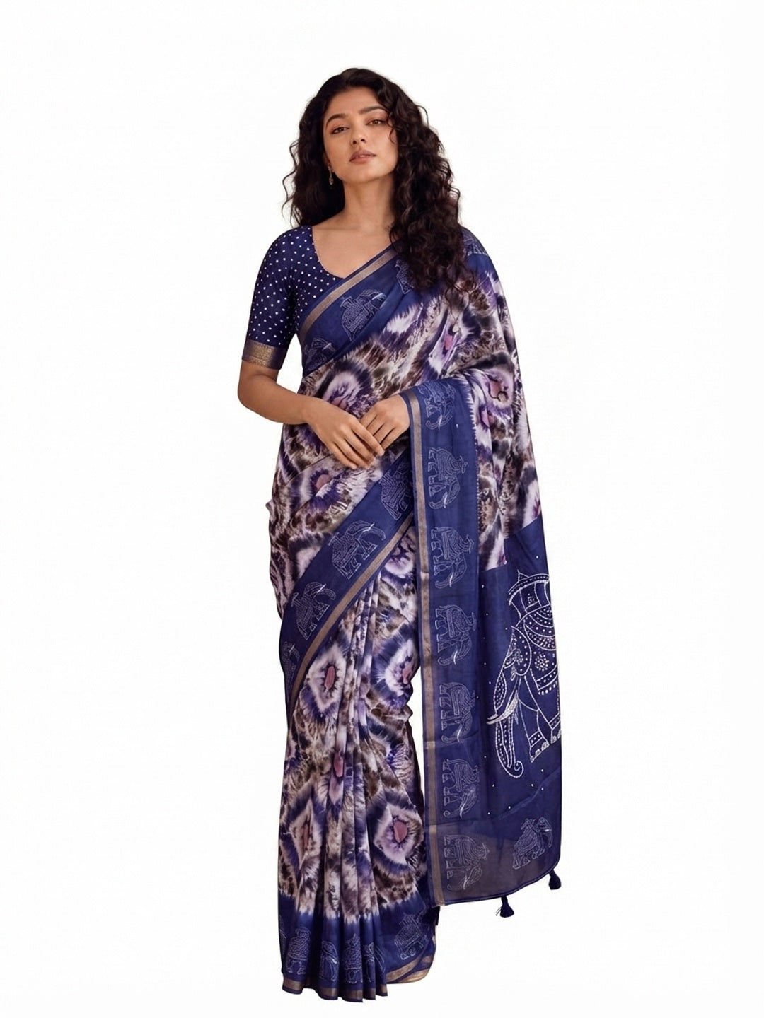 Peachmode Purple Malai Cotton Fancy Digital Print Saree - Image 8