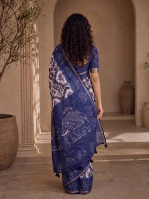 Peachmode Purple Malai Cotton Fancy Digital Print Saree - Image 2