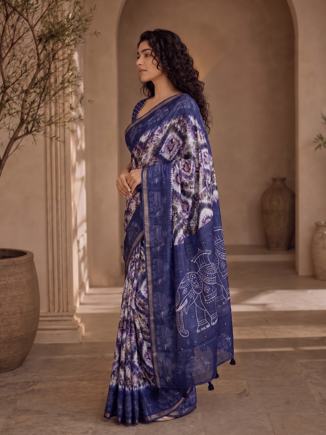 Peachmode Purple Malai Cotton Fancy Digital Print Saree - Image 4