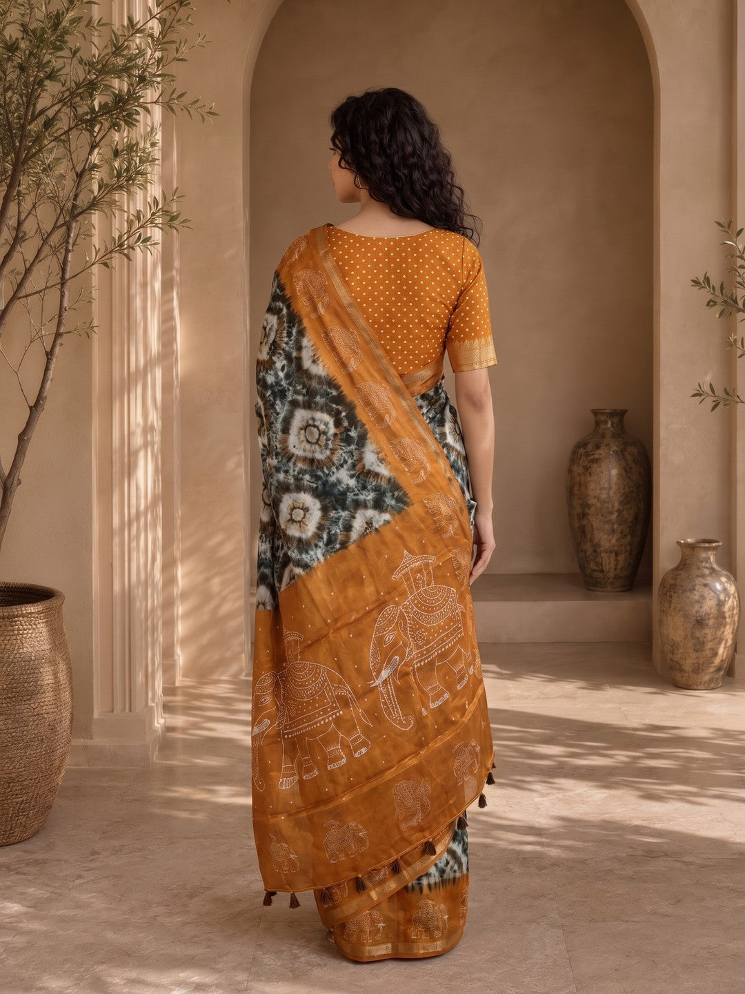 Peachmode Mustard Malai Cotton Fancy Digital Print Saree - Image 2