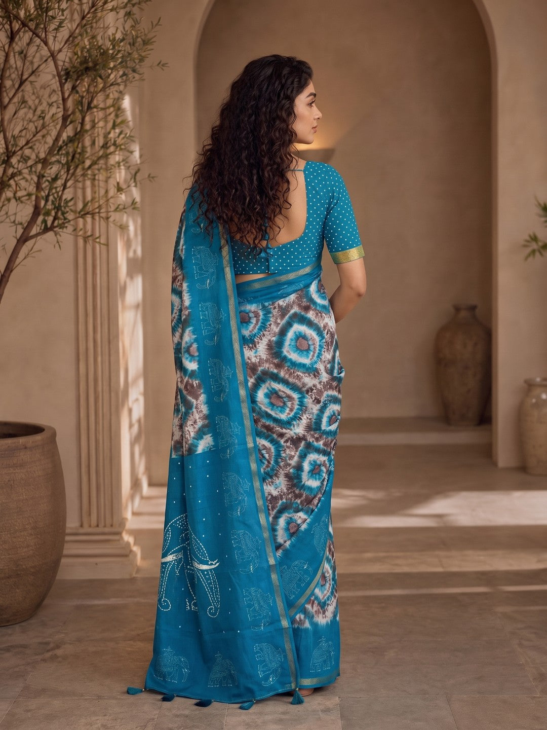 Peachmode Blue Malai Cotton Fancy Digital Print Saree - Image 2