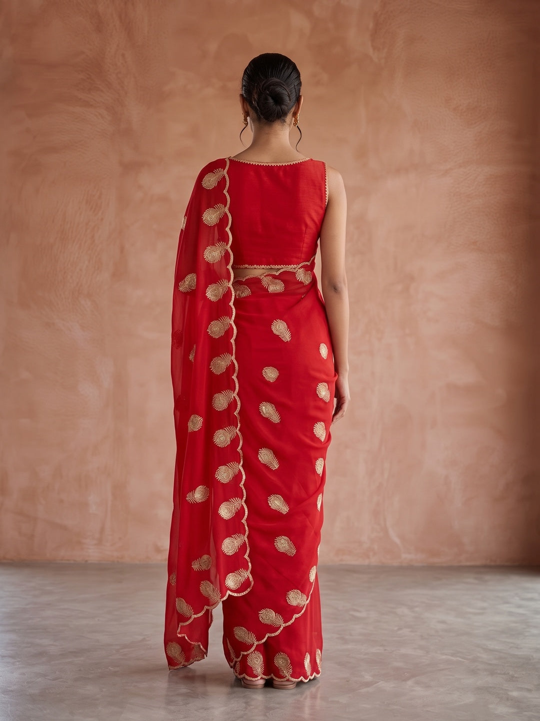 Peachmode Red Georgette Embroidered Saree - Image 2