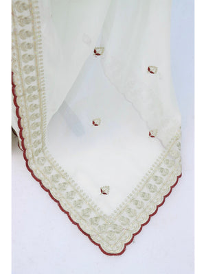 Peachmode Off White Embroidered Rangoli Silk Saree With Stitched Blouse - Image 2
