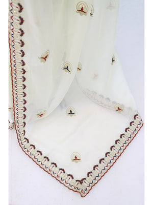 Peachmode Off White Embroidered Rangoli Silk Saree With Stitched Blouse - Image 2