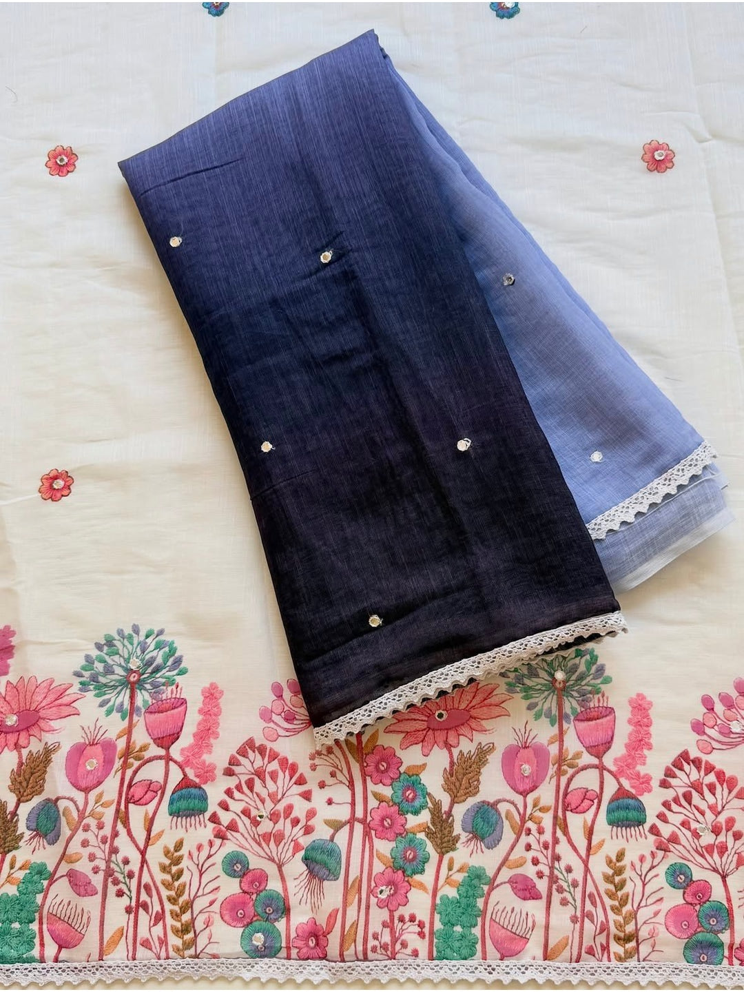 Peachmode Black Lavender Ombre Linen Cotton Saree - Image 2