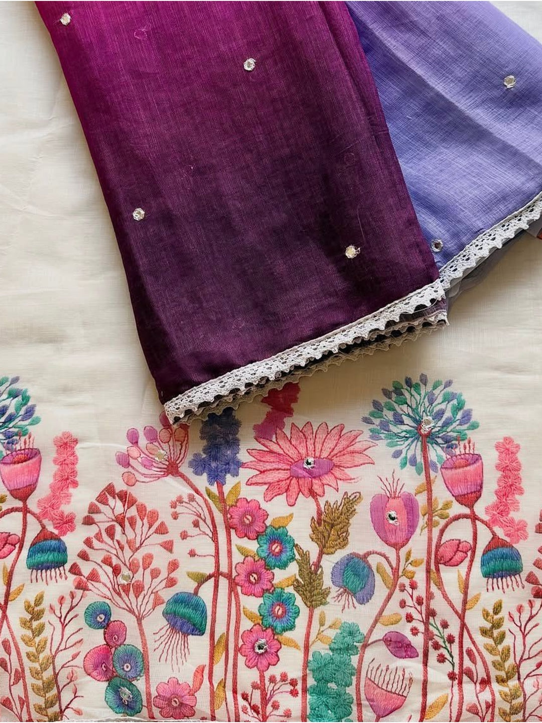 Peachmode Purple Pink Ombre Linen Cotton Saree - Image 5