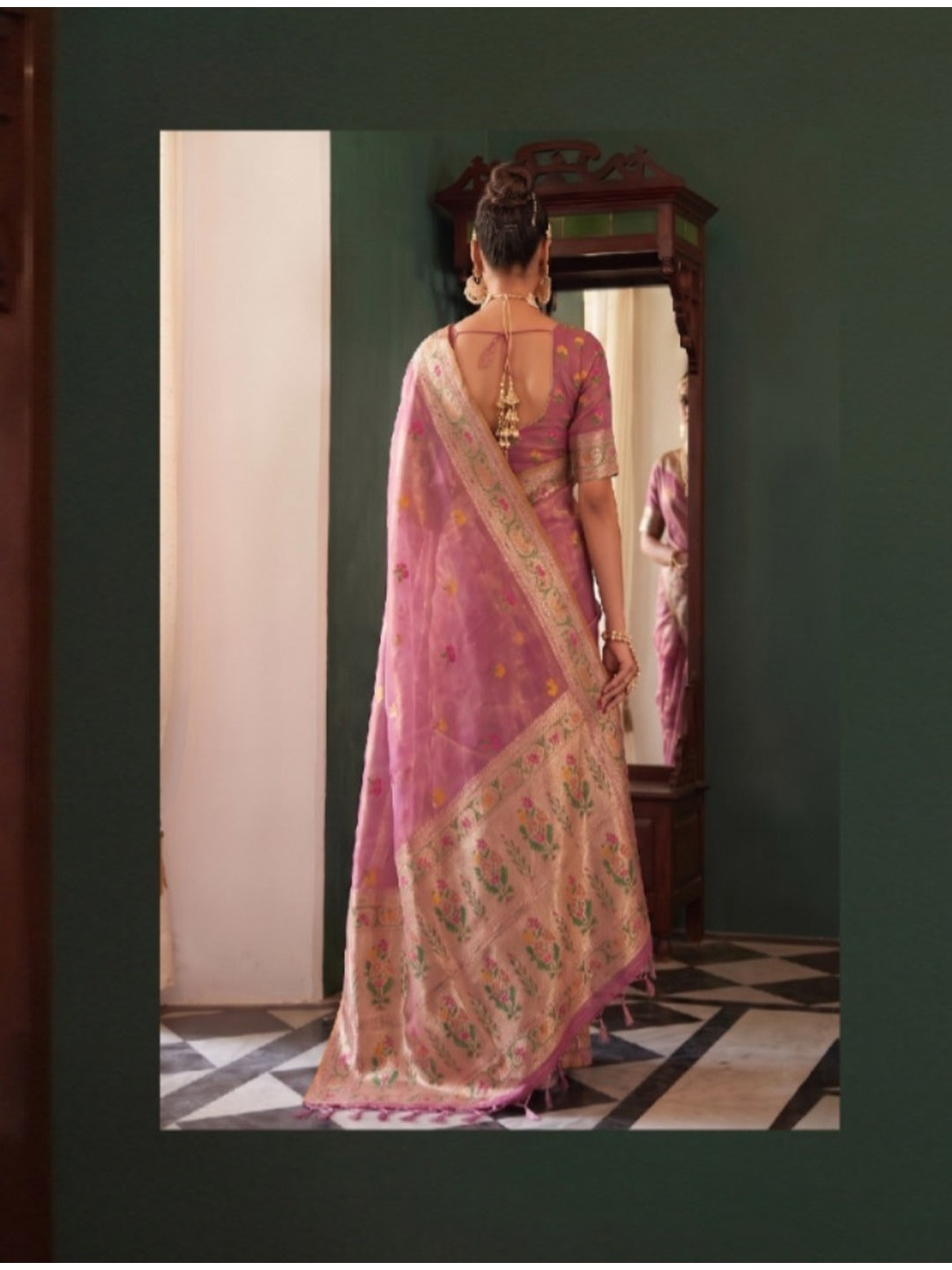 Peachmode Mauve Woven Tissue Silk Saree - Image 2