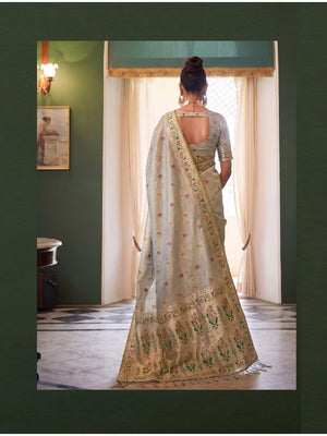 Peachmode Ice Blue Woven Tissue Silk Saree - Image 2