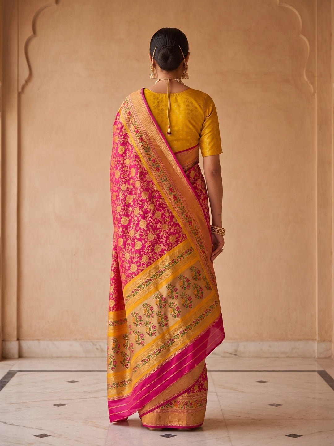 Peachmode Pink Pure Silk Saree with Digital Print - Image 3
