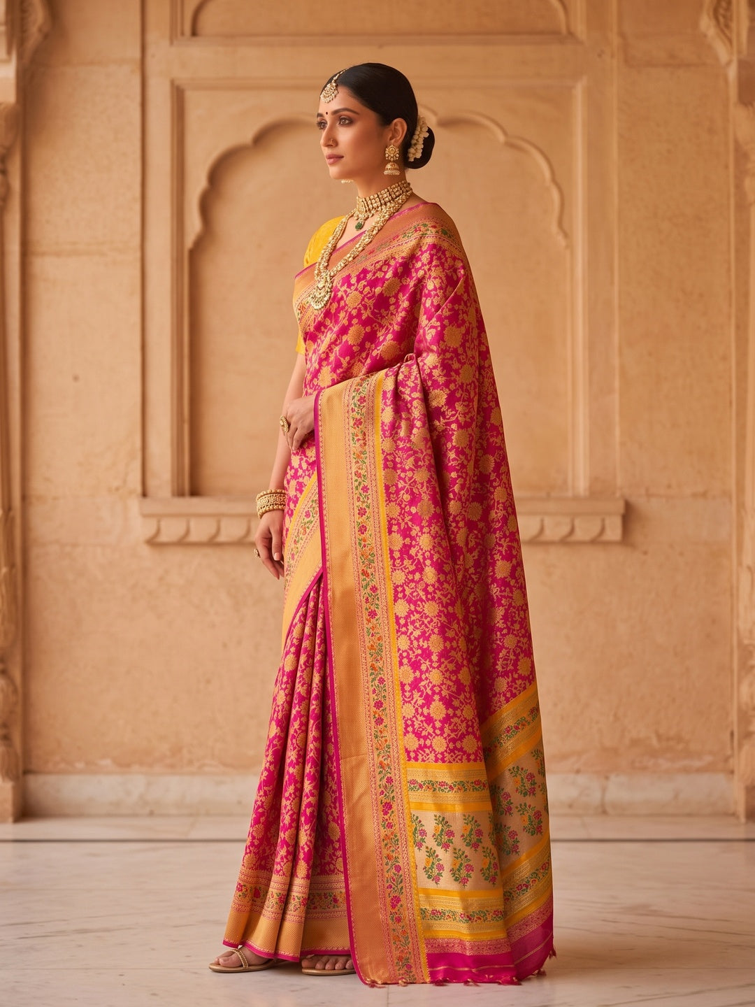 Peachmode Pink Pure Silk Saree with Digital Print - Image 5