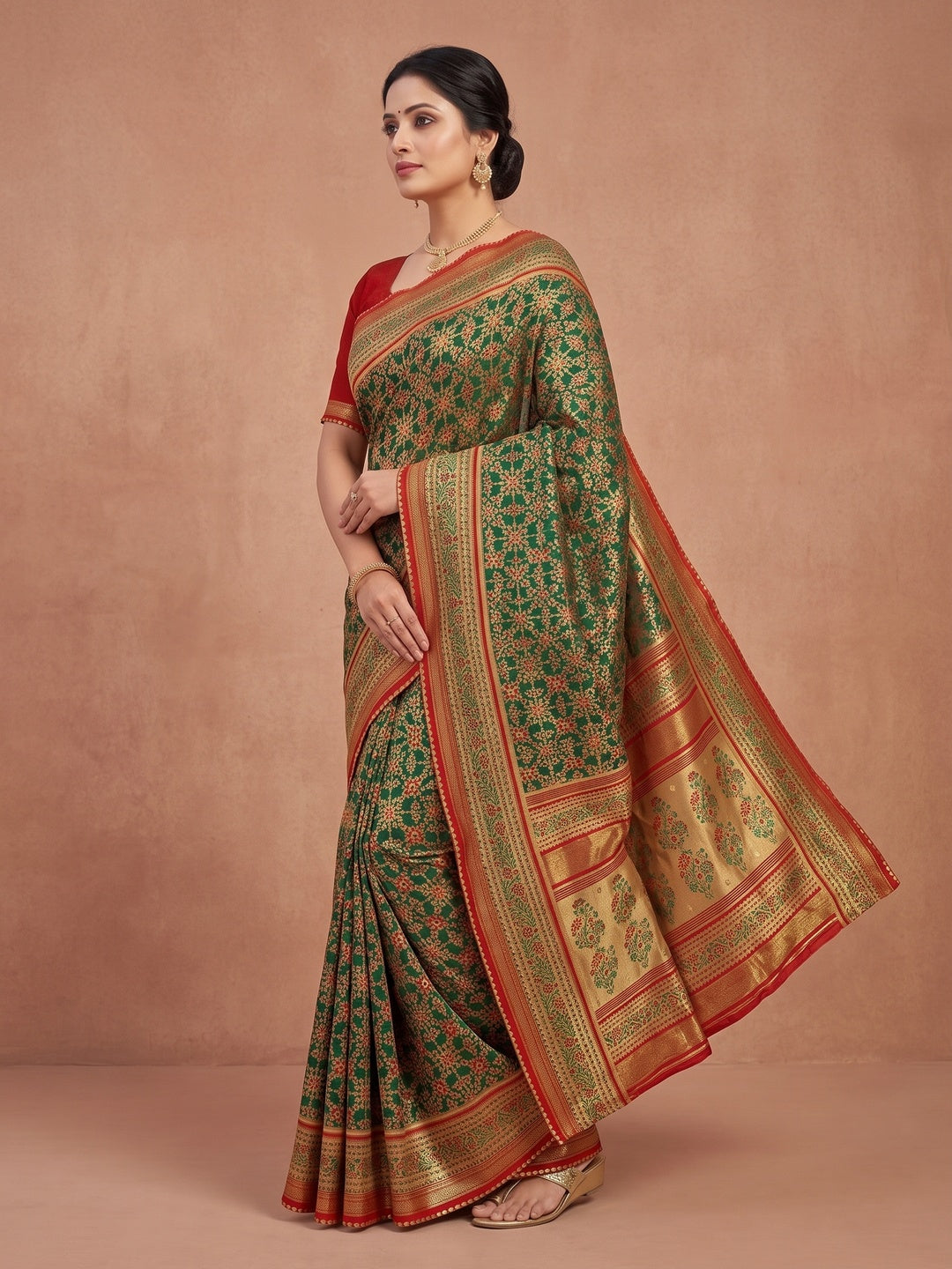 Peachmode Green Pure Silk Saree with Digital Print - Image 4