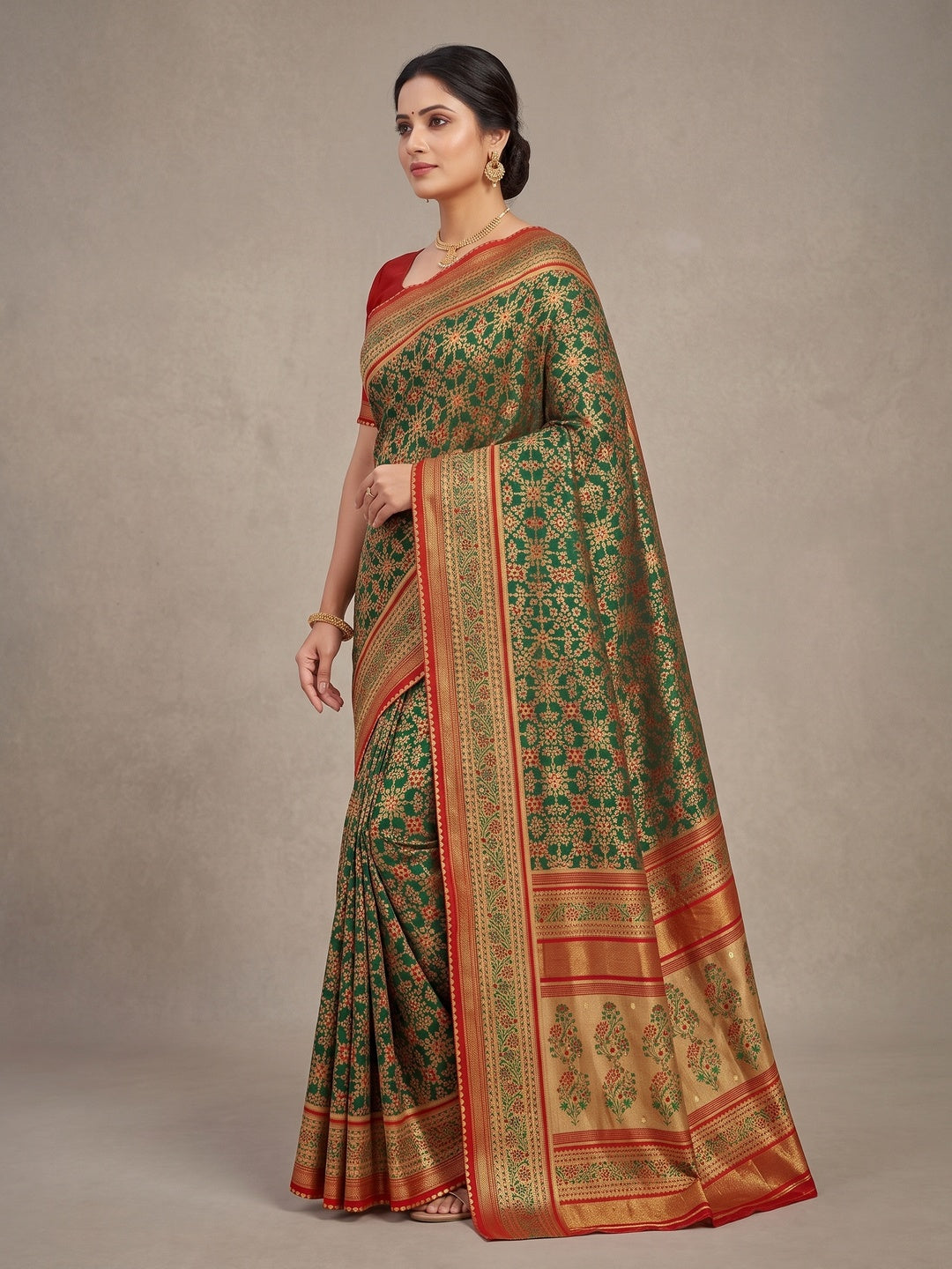 Peachmode Green Pure Silk Saree with Digital Print - Image 5