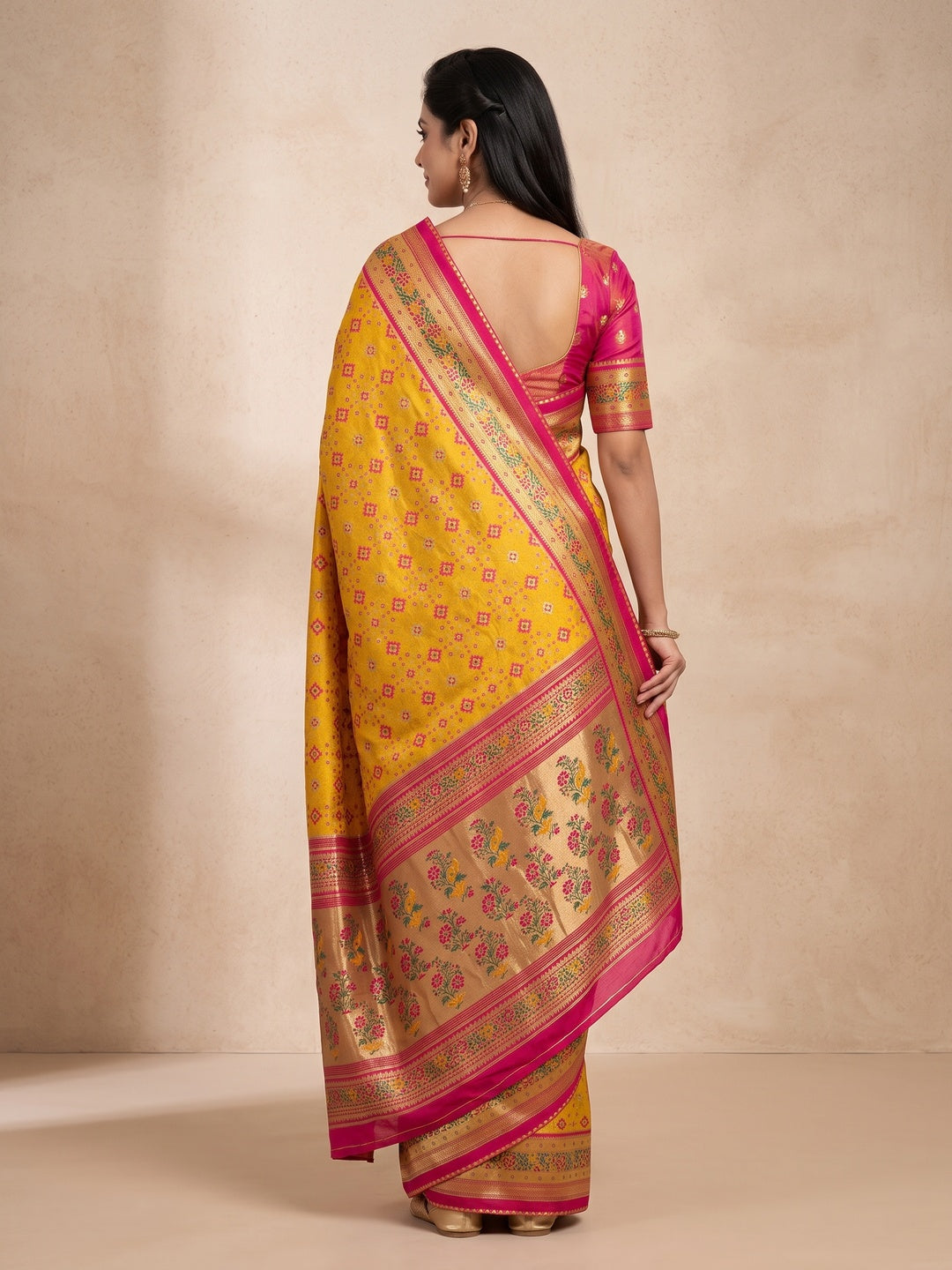 Peachmode Yellow Pure Silk Saree with Digital Print - Image 3