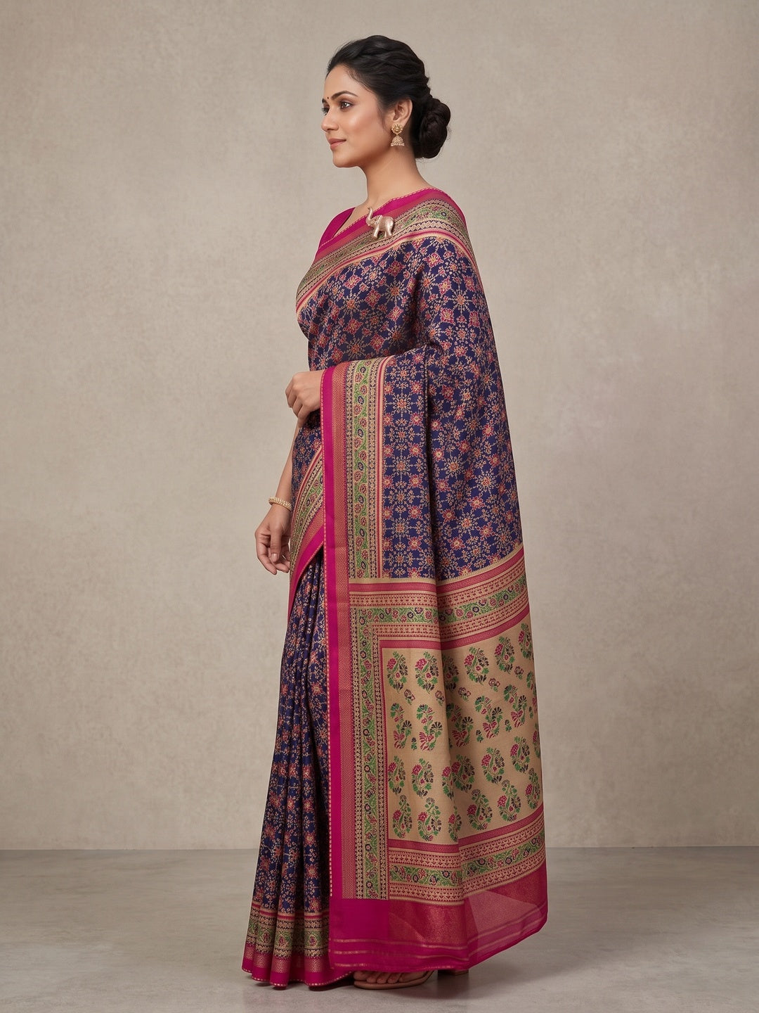Peachmode Blue Pure Silk Saree with Digital Print - Image 5