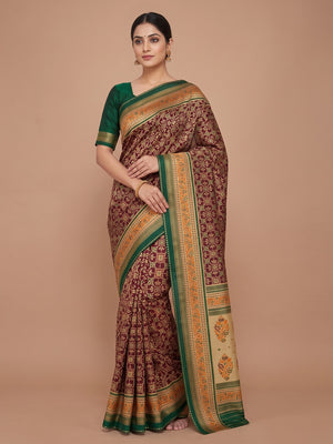 Peachmode Brown Pure Silk Saree with Digital Print - Image 2
