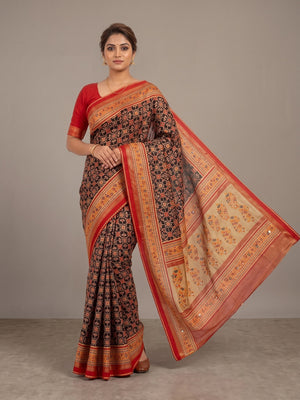 Peachmode Brown Pure Silk Saree with Digital Print - Image 2