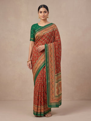 Peachmode Green Pure Silk Saree with Digital Print - Image 2