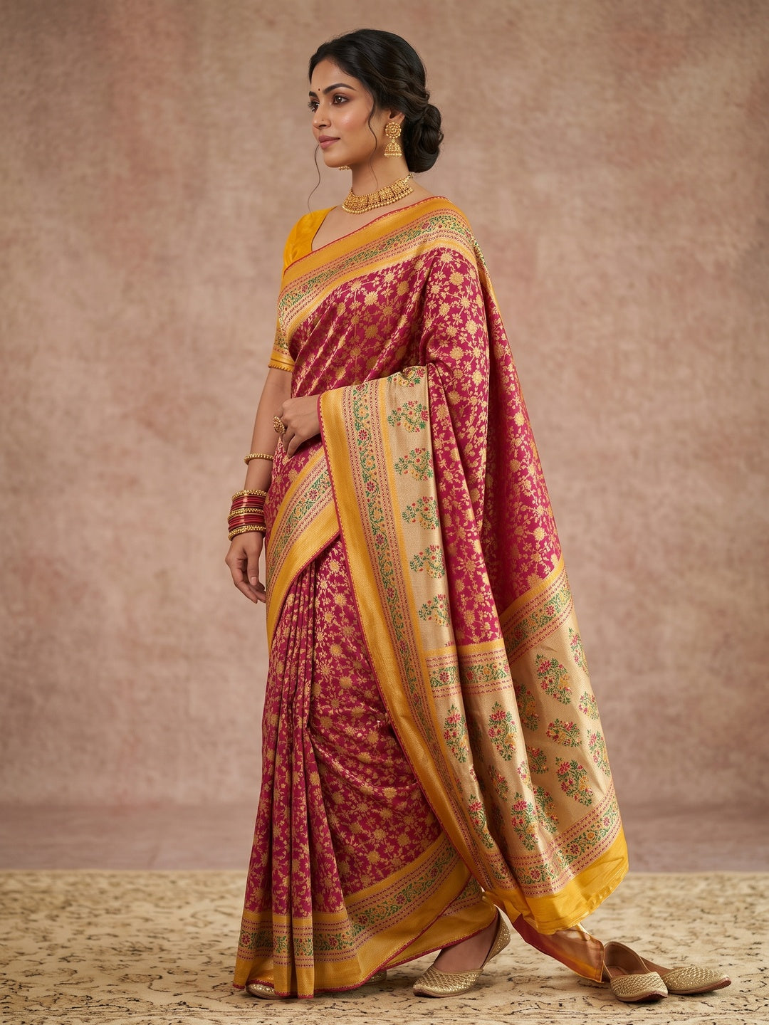 Peachmode Yellow Pure Silk Saree with Digital Print - Image 4