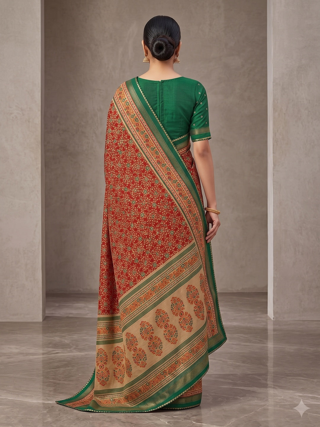 Peachmode Green Pure Silk Saree with Digital Print - Image 3