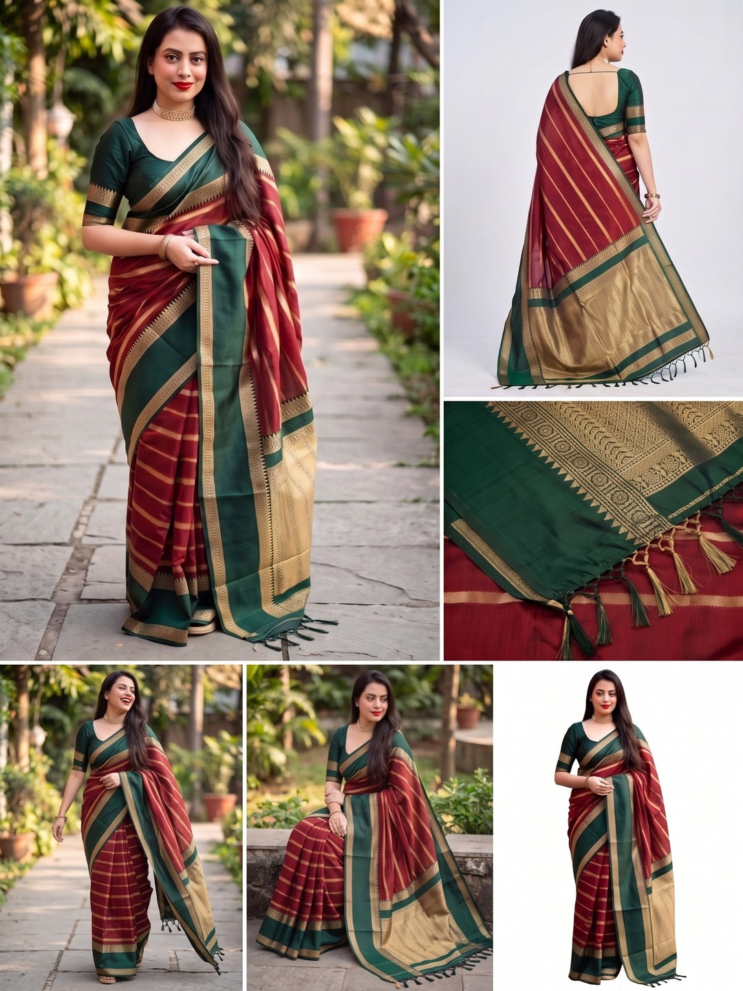 Maroon Woven Banarasi Silk Saree with Tassels - Image 4
