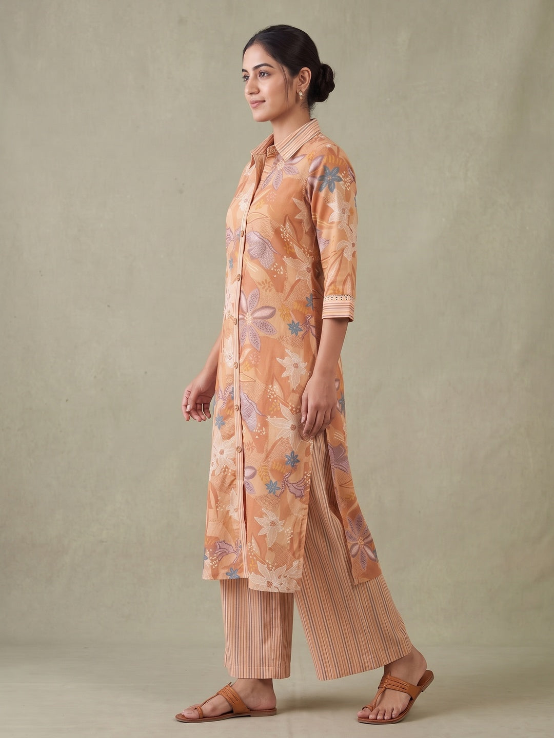 Peach Pure Cotton Floral Printed Top Bottom Set - Image 5