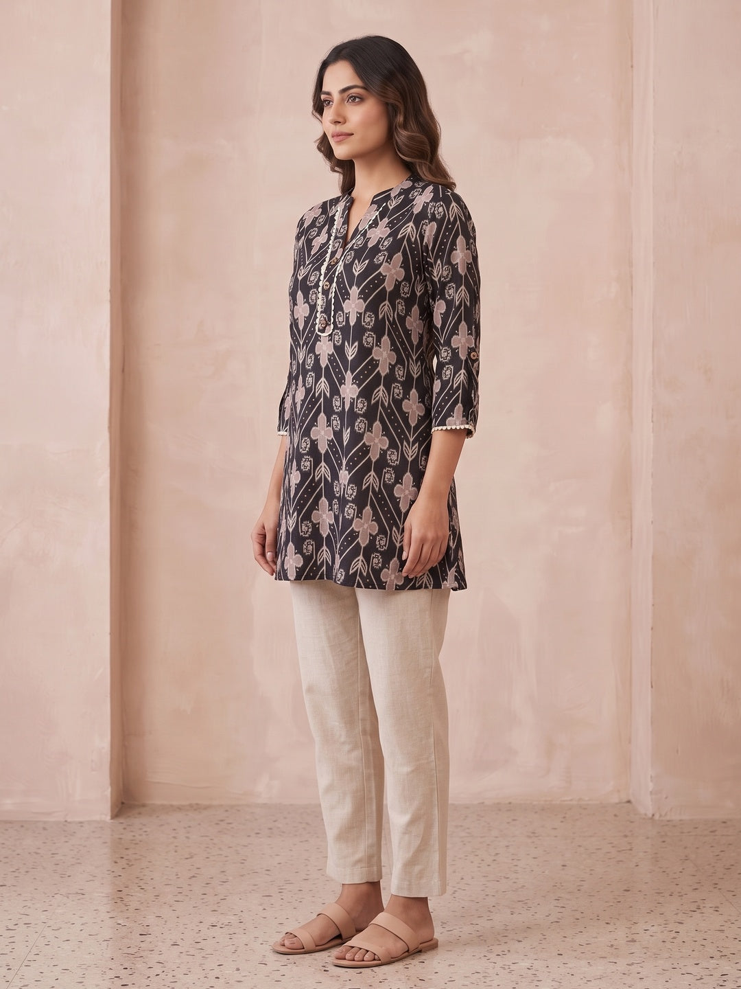 Black Rayon Floral Printed Short Top - Image 5
