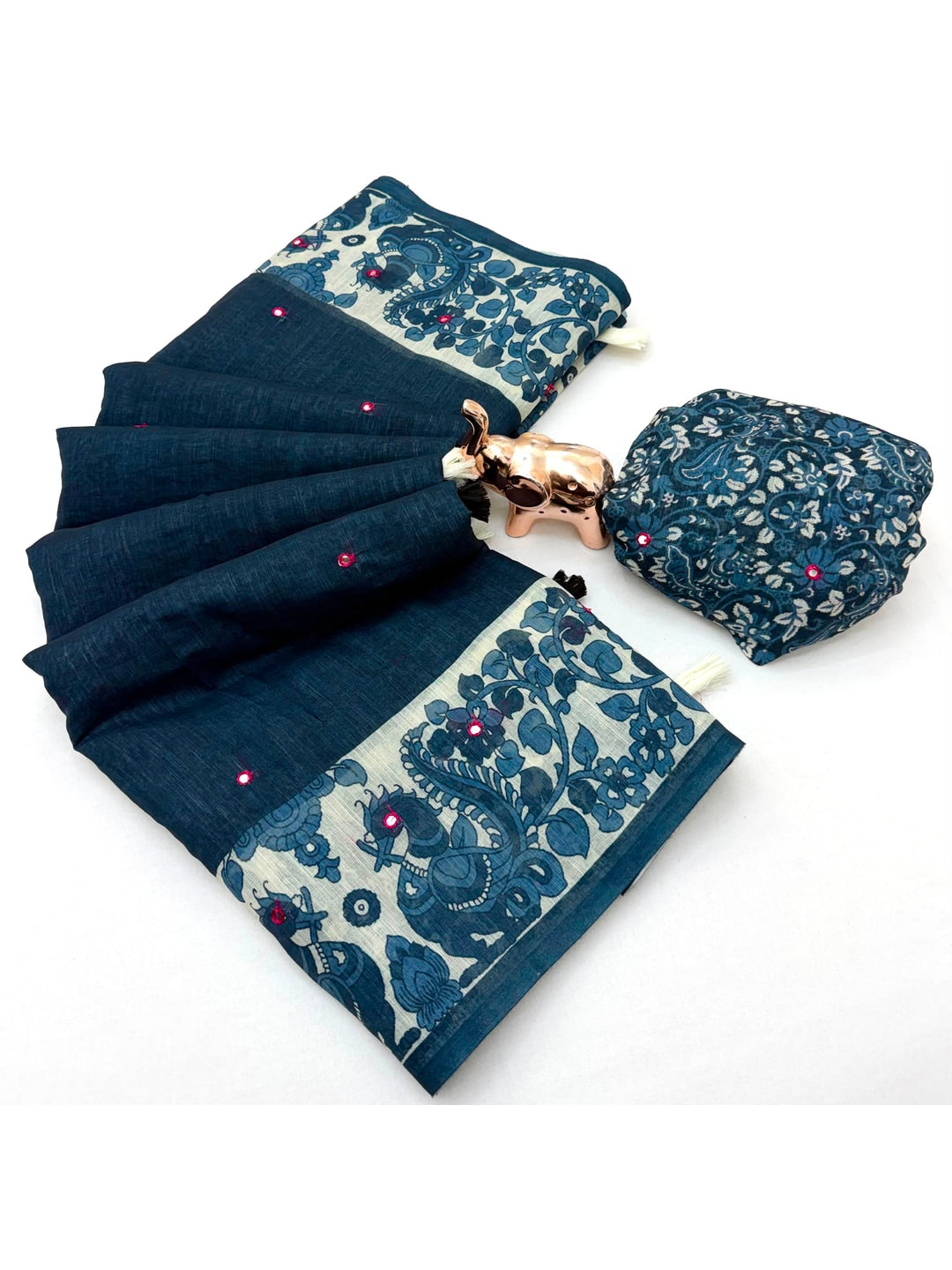Peachmode Black Digital Printed Linen Cotton Saree - Image 3