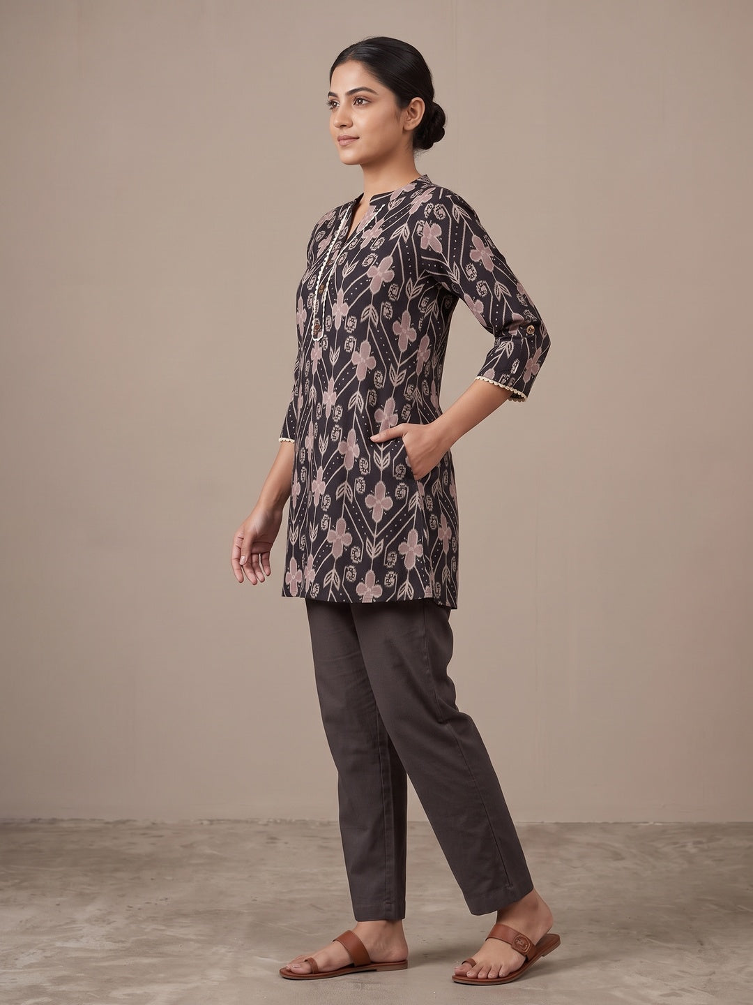 Black Rayon Floral Printed Short Top - Image 4
