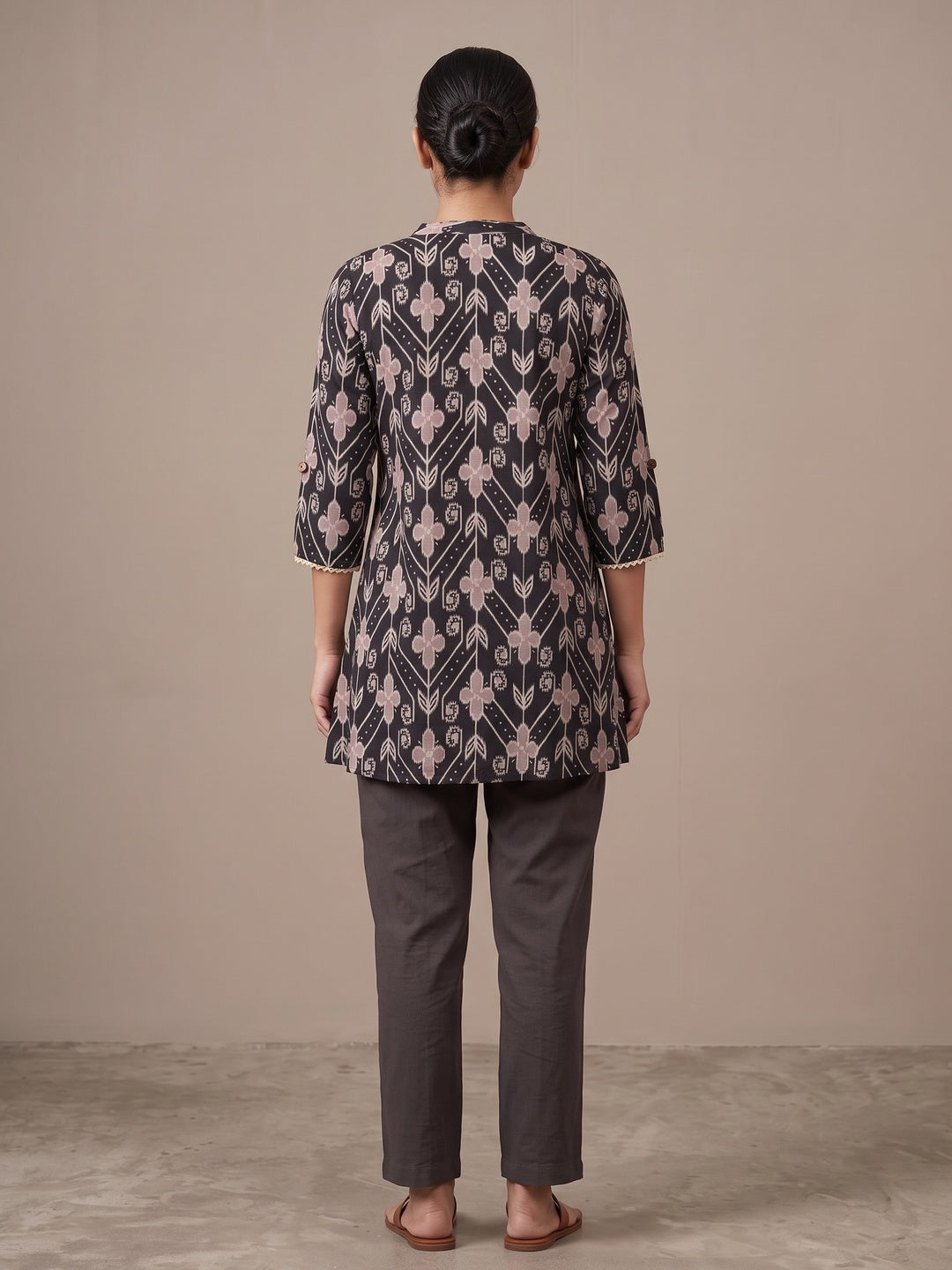 Black Rayon Floral Printed Short Top - Image 5