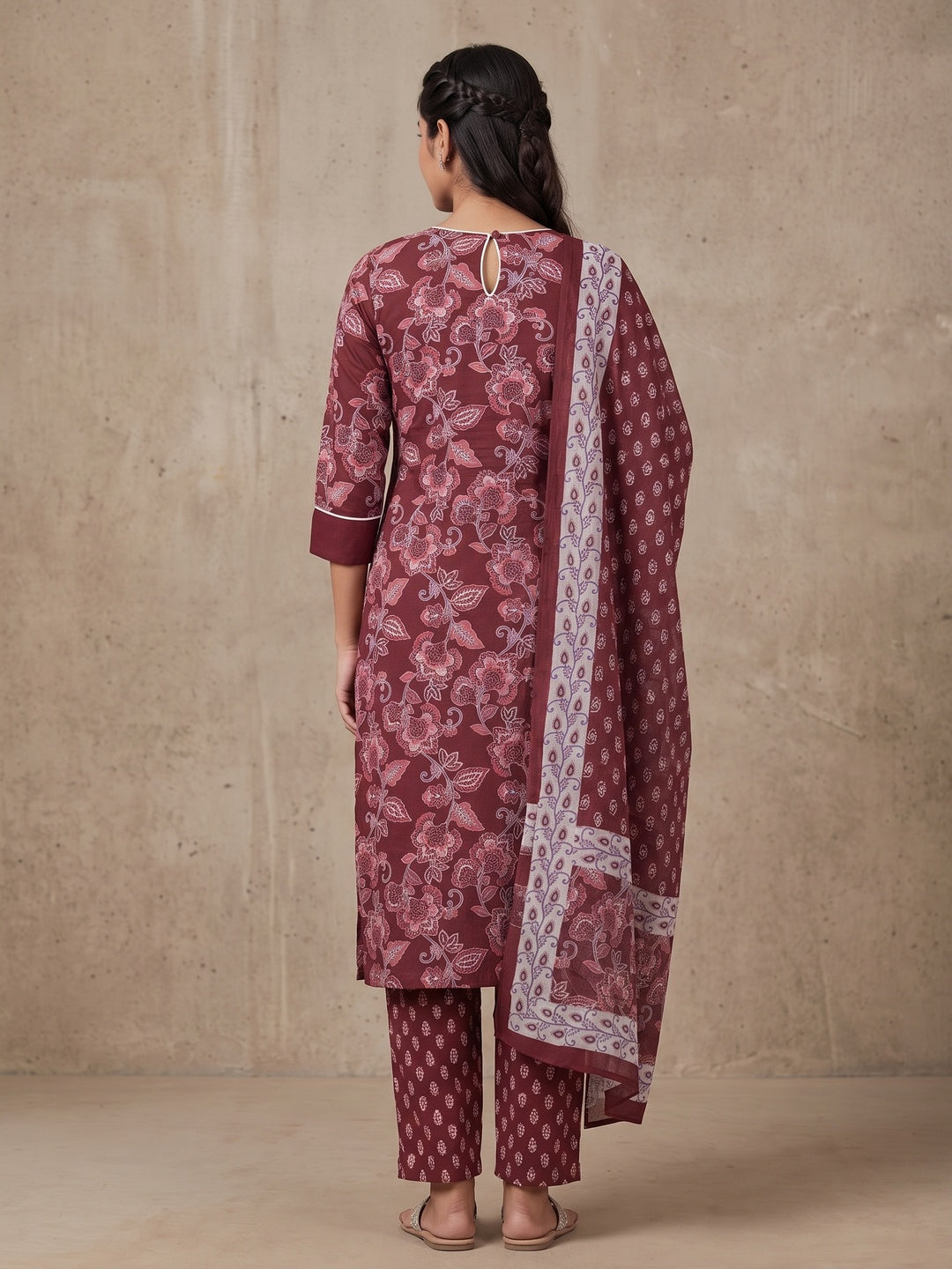 Maroon Pure Cotton Printed Salwar Suit Set - Image 5