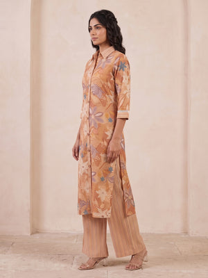 Peach Pure Cotton Floral Printed Top Bottom Set - Image 2