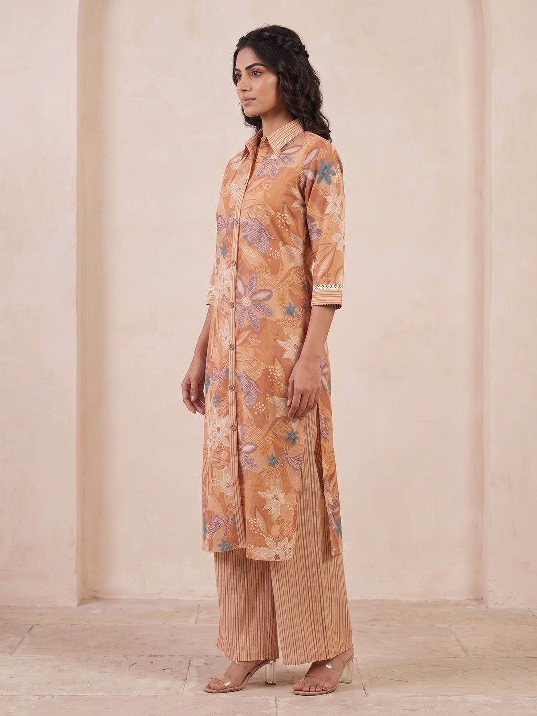 Peach Pure Cotton Floral Printed Top Bottom Set - Image 4