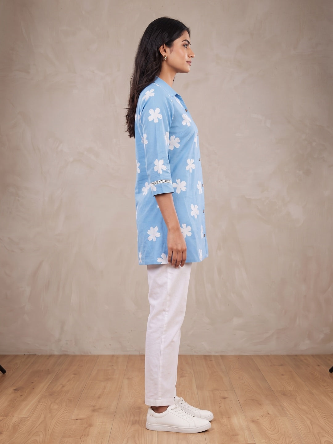 Blue Pure Cotton Floral Printed Top - Image 2