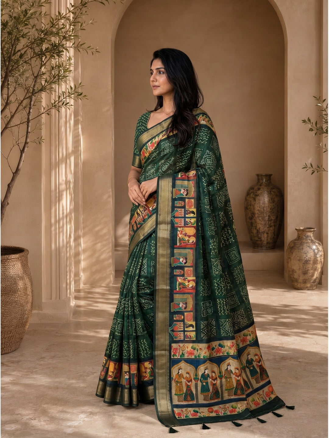 Peachmode Green Dola Silk Position Digital Print Saree - Image 2
