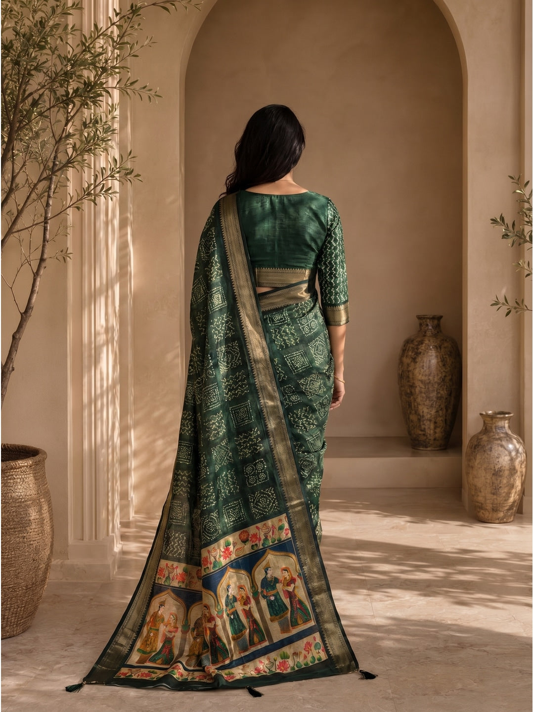 Peachmode Green Dola Silk Position Digital Print Saree - Image 4