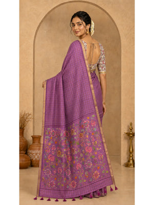 Peachmode Onion Pink Digital Printed Linen Cotton Saree - Image 2