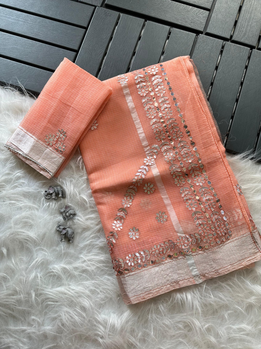 Peachmode Peach Kota Doriya Gota Patti Saree - Image 3