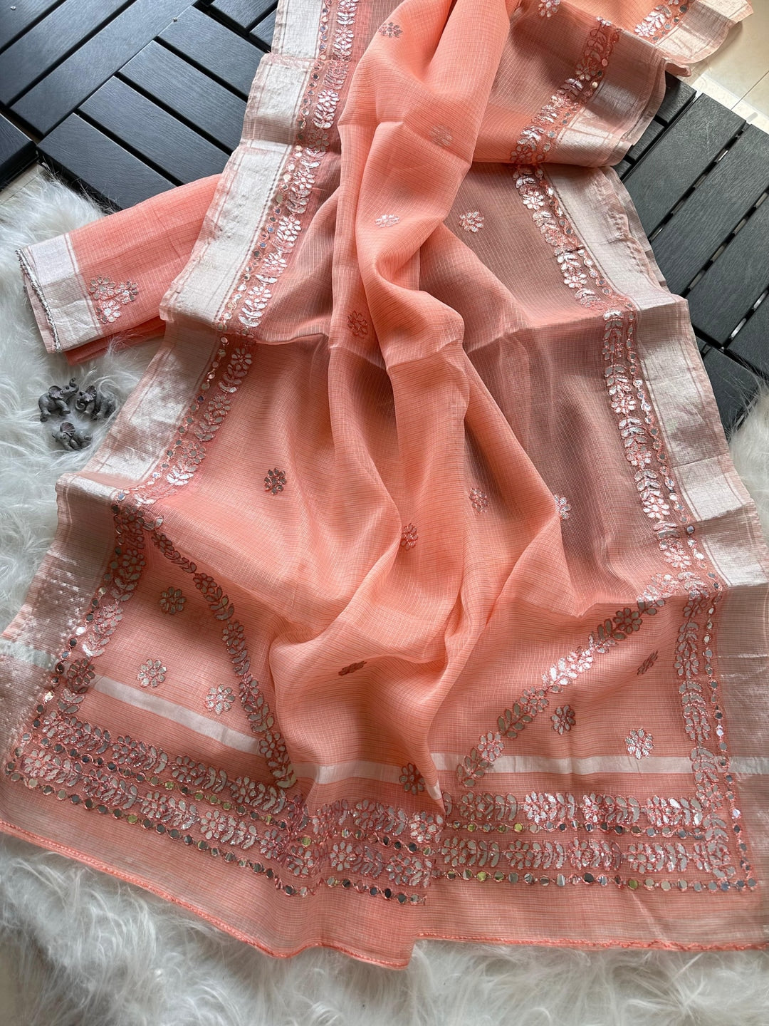 Peachmode Peach Kota Doriya Gota Patti Saree - Image 4