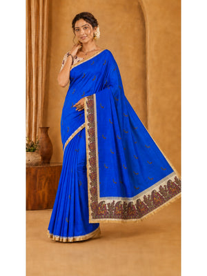 Peachmode Purple Ethnic Printed Linen Cotton Saree - Image 2