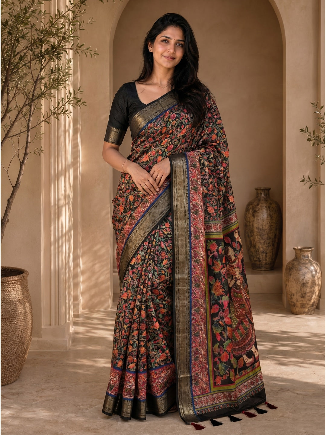 Peachmode Brown Dola Silk Position Digital Print Saree - Image 2